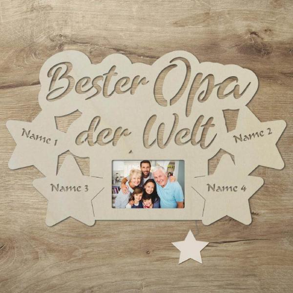 Wir lieben Dich Opa LED Holz Bilderrahmen + Namen