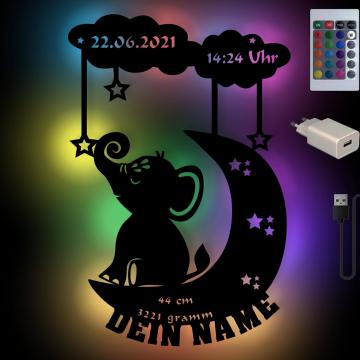 Farbwechsel Lampe Baby Elefant auf Mond Farbwechsel Lampe Baby Elefant auf Mond