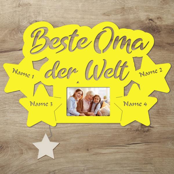 Wir lieben Dich Oma LED Holz Bilderrahmen + Namen
