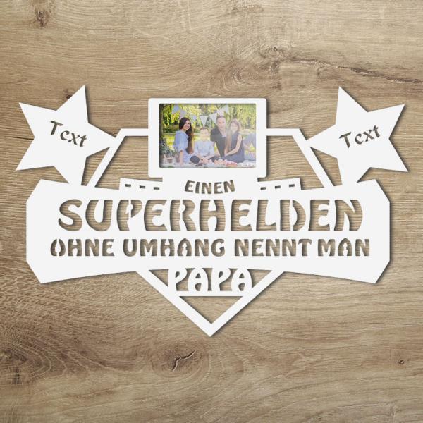 Geburtstagsgeschenk für Papa Superheld Bilderrahmen Weiß