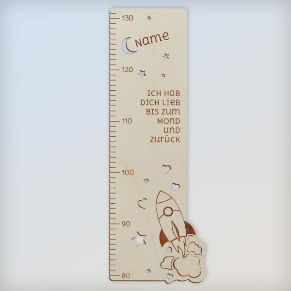 Personalisierte Messlatte aus Holz für Kinder „Ich hab dich lieb bis zum Mond und zurück” für Kinder