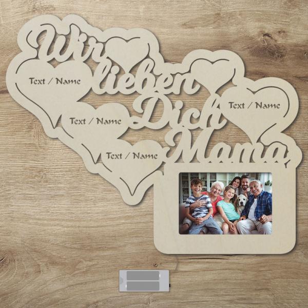 LED Wir lieben Dich Mama Bilderrahmen mit Personalisierung
